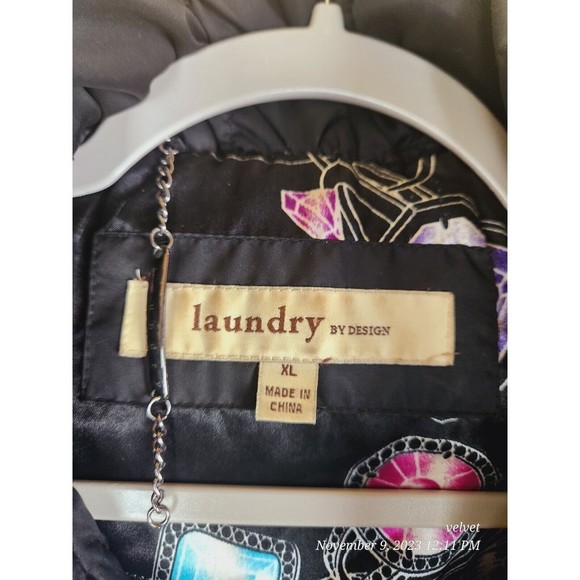 LAUNDRY BY DESIGN PUFFER BELTED COAT JACKET SZ XL DOWN FEATHERS Puffy Black - Picture 2 of 8